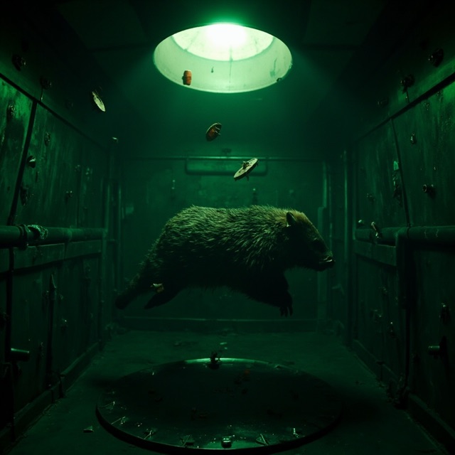 Containment-cell surveillance portrait of The Gravity-Defying Wombat.