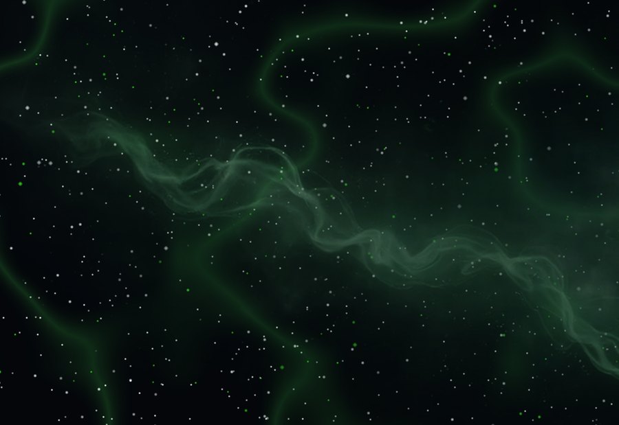 Thin wispy acid-green nebula veins drifting across a near-black starfield.