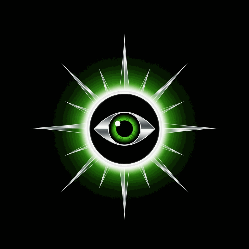 The Solreign eye emblem: a watching eye ringed in a silver starburst.